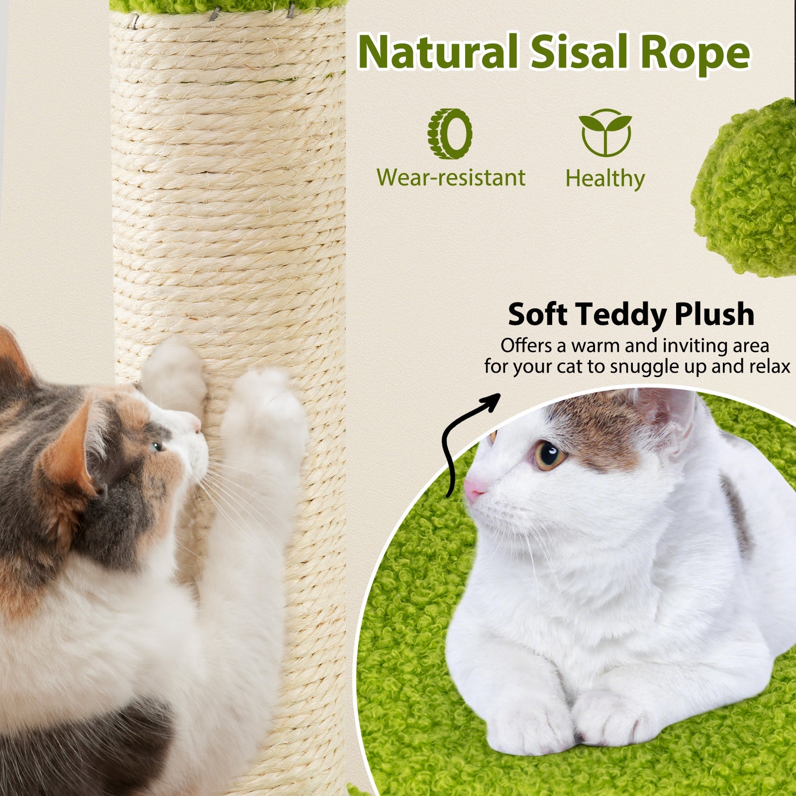 Cute Cat Tree for Adult Cats Multi-level Kitty Tower-Green - Majestic Pet Kingdom
