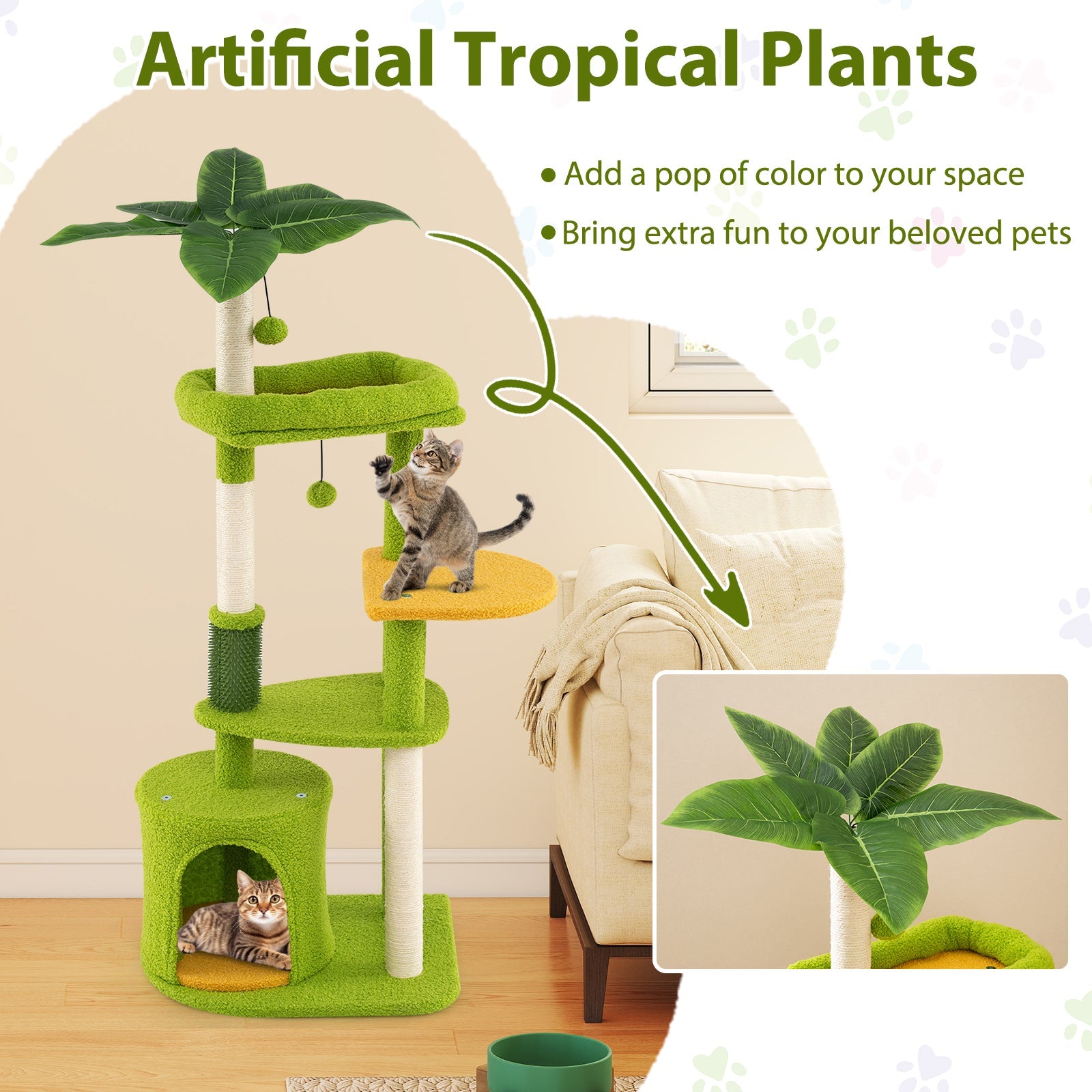 Cute Cat Tree for Adult Cats Multi-level Kitty Tower-Green - Majestic Pet Kingdom