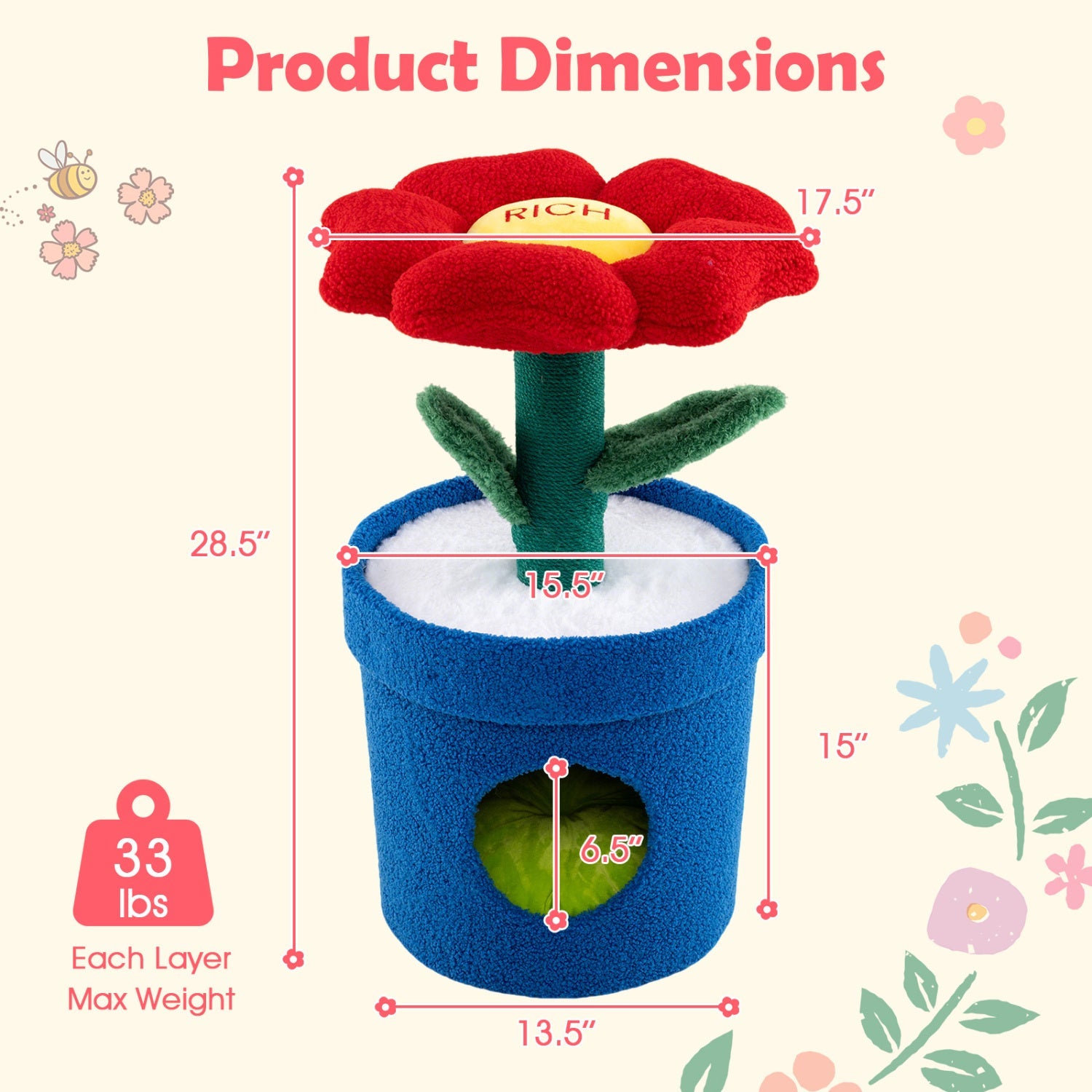 Cute Cat Tree with Flower Padded Perch for Indoor Cats - Majestic Pet Kingdom