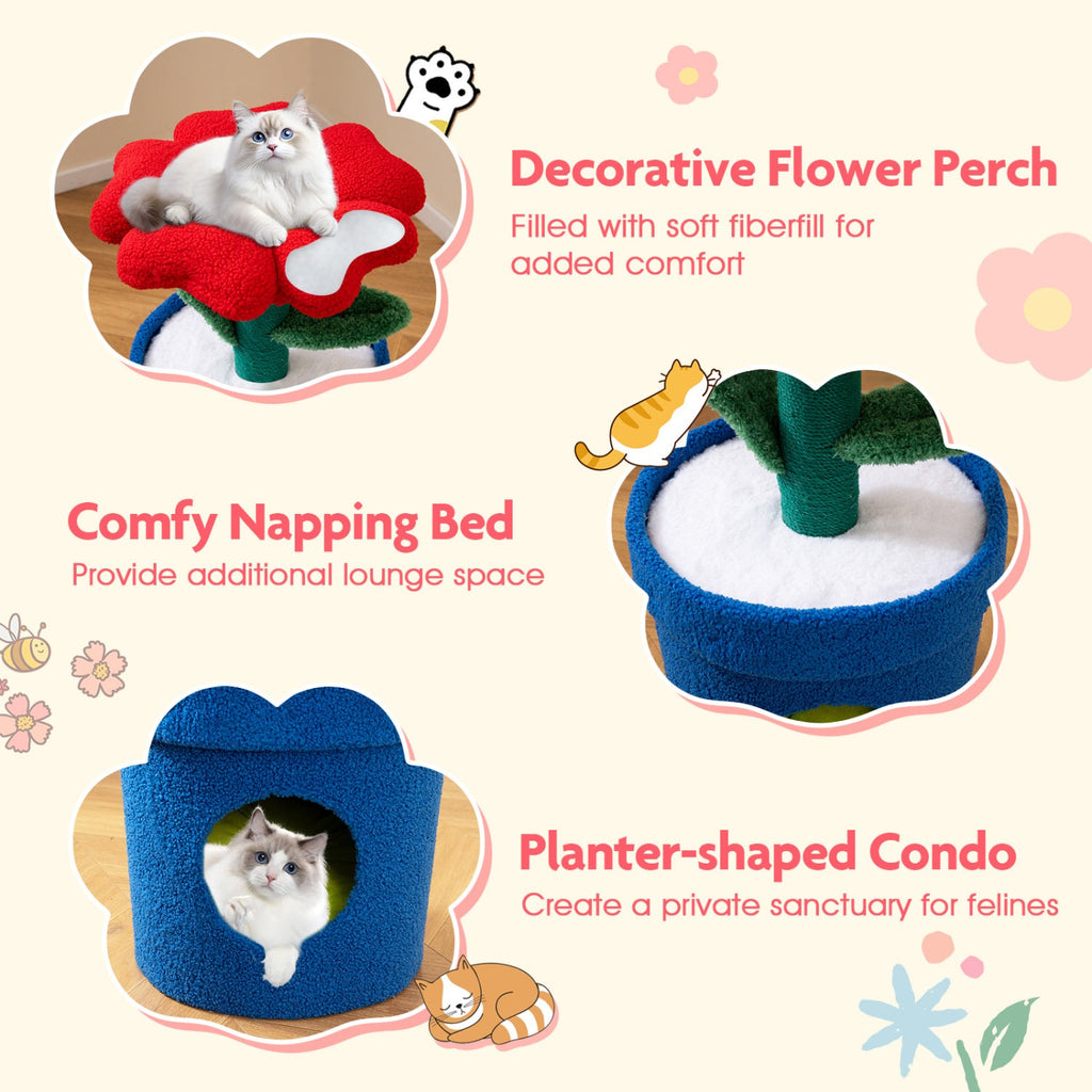 Cute Cat Tree with Flower Padded Perch for Indoor Cats - Majestic Pet Kingdom