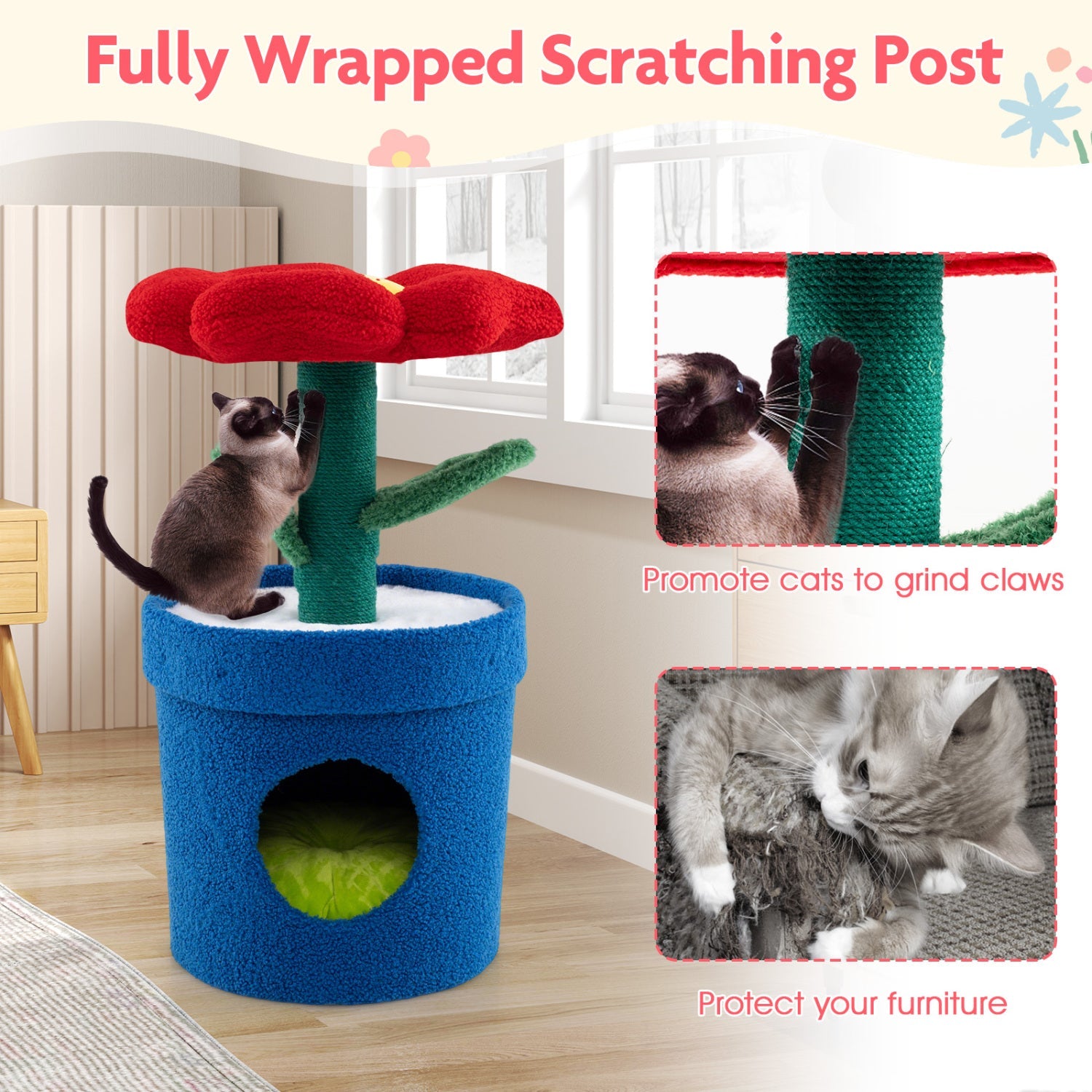 Cute Cat Tree with Flower Padded Perch for Indoor Cats - Majestic Pet Kingdom