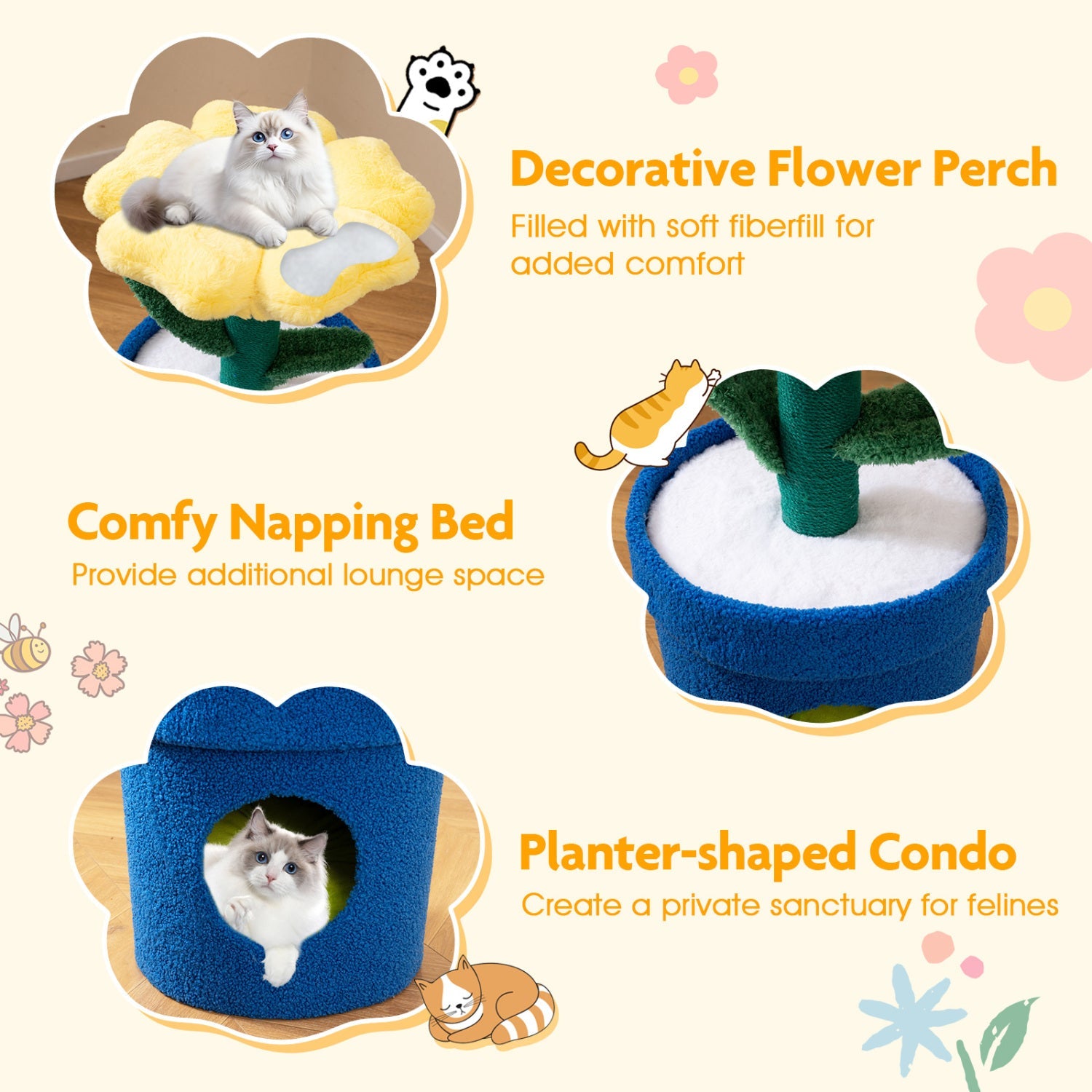 Cute Cat Tree with Flower Padded Perch for Indoor Cats - Majestic Pet Kingdom