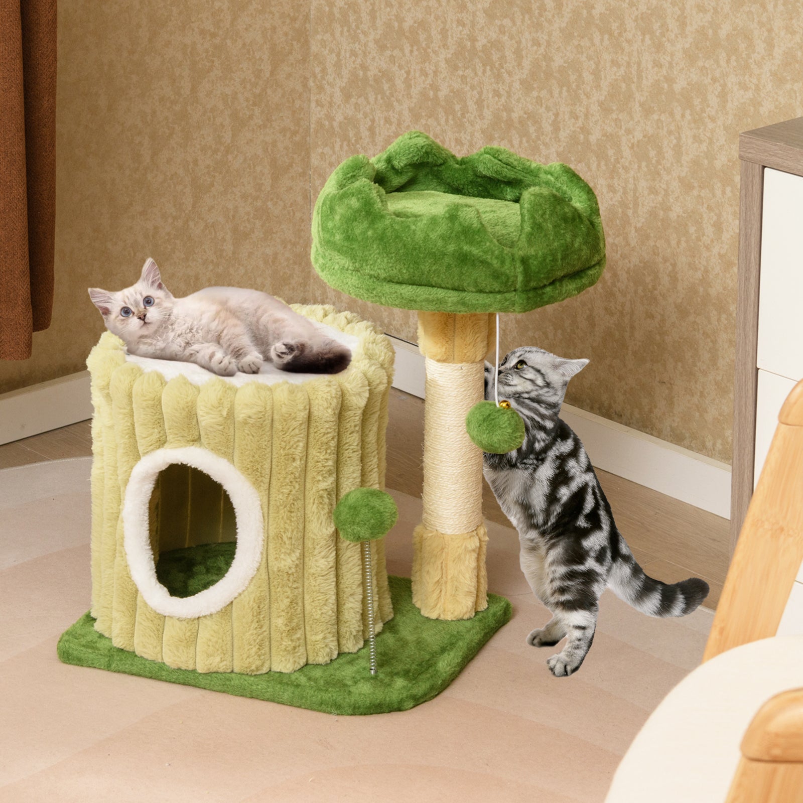 Cute Cat Tree with Sisal Scratching Posts and Dangling Ball - Majestic Pet Kingdom