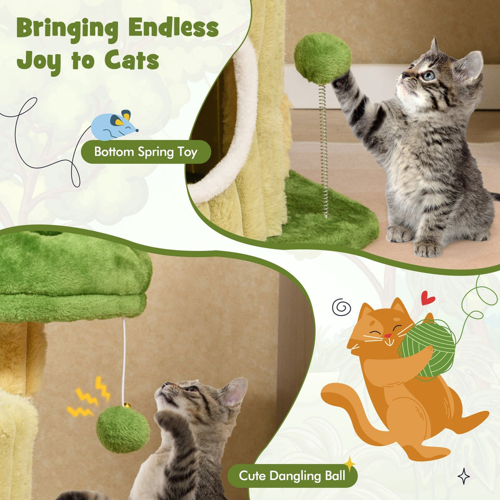Cute Cat Tree with Sisal Scratching Posts and Dangling Ball - Majestic Pet Kingdom