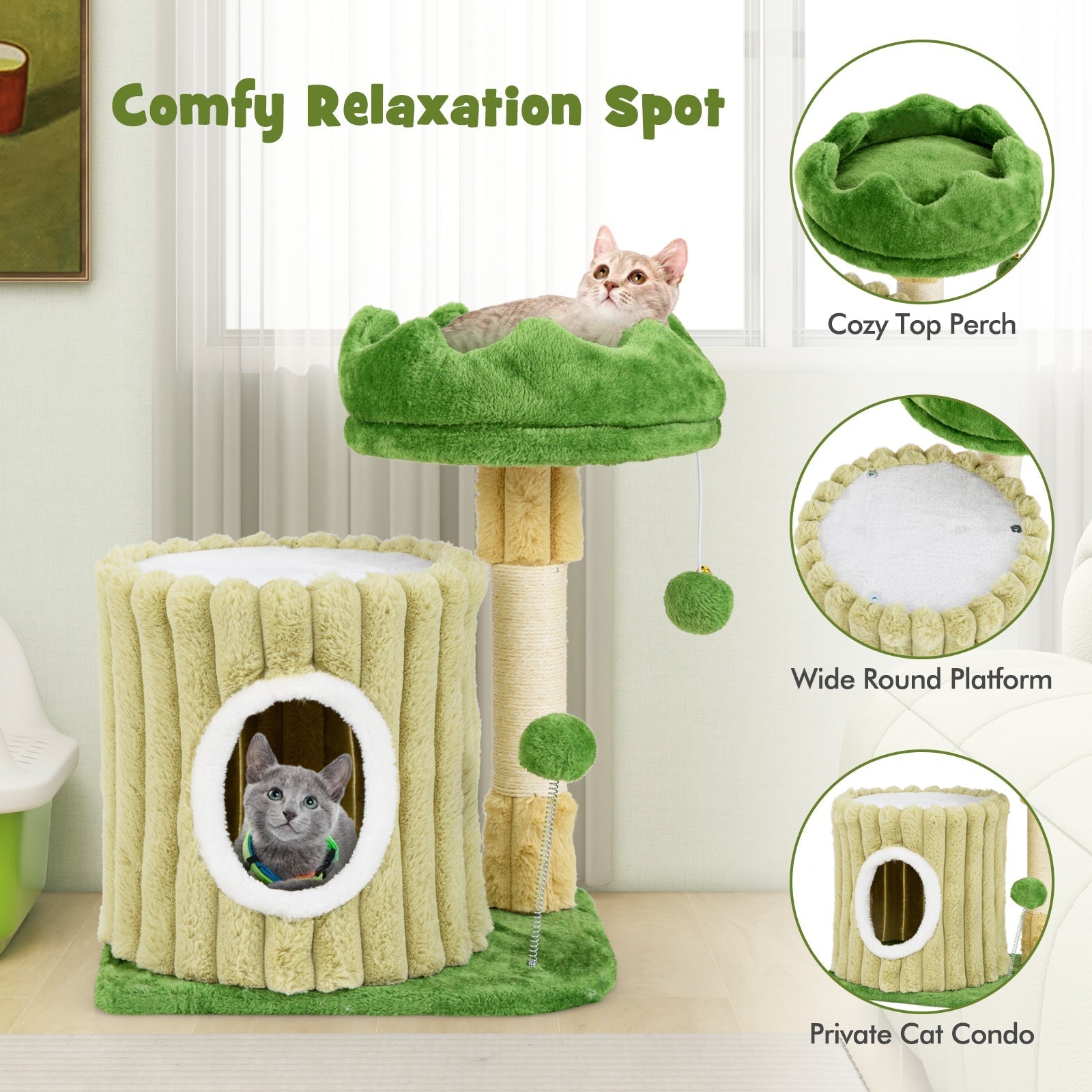 Cute Cat Tree with Sisal Scratching Posts and Dangling Ball - Majestic Pet Kingdom