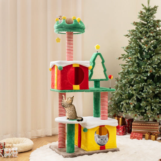 Cute Christmas Cat Tree Cat Tower for Indoor Cats with Scratching Posts and Carpet-Multicolor | Purrfect Pet Kingdom