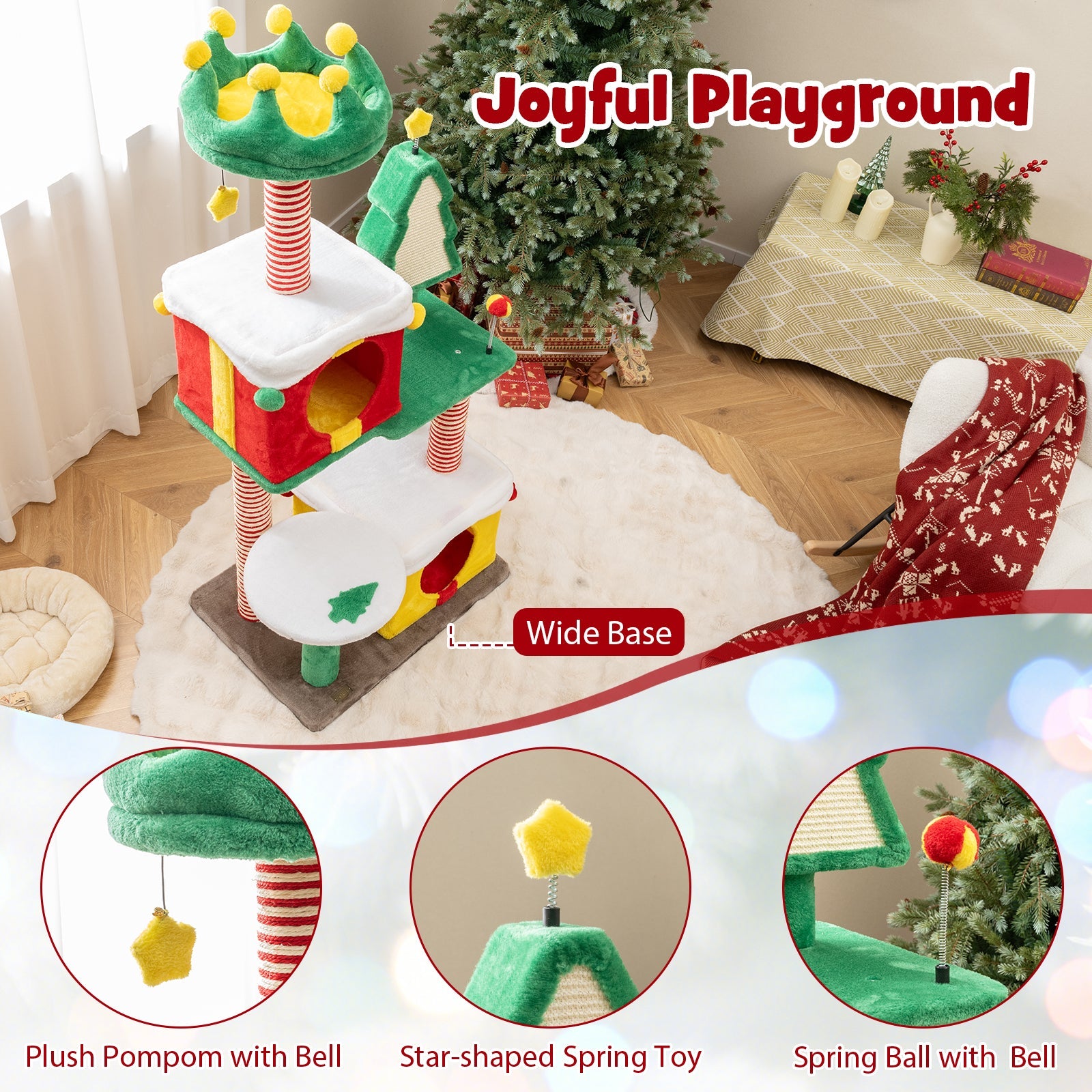 Cute Christmas Cat Tree Cat Tower for Indoor Cats with Scratching Posts and Carpet-Multicolor