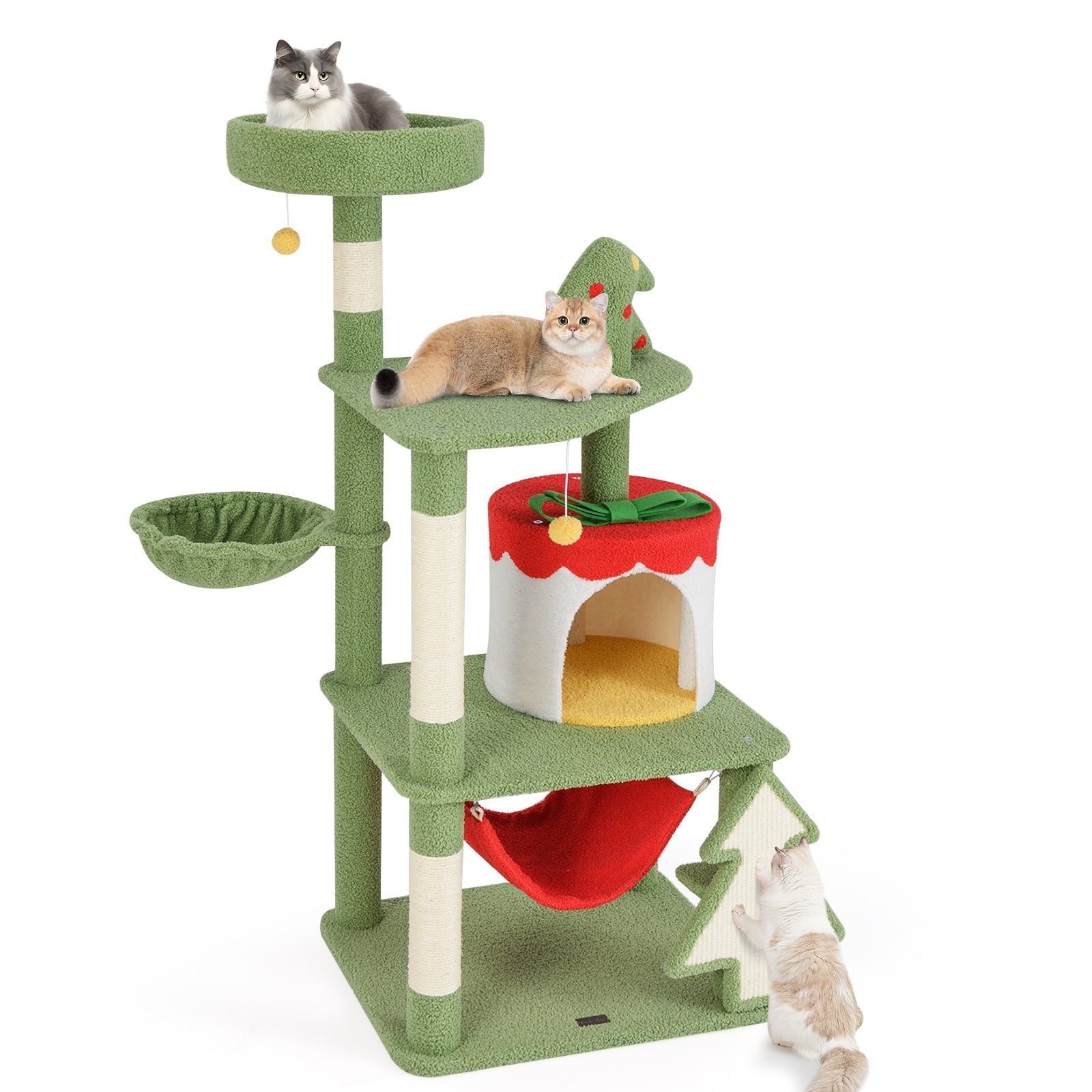 Cute Christmas Cat Tree with Sisal Scratching Posts and Gift Box Shaped Condo-Green - Majestic Pet Kingdom