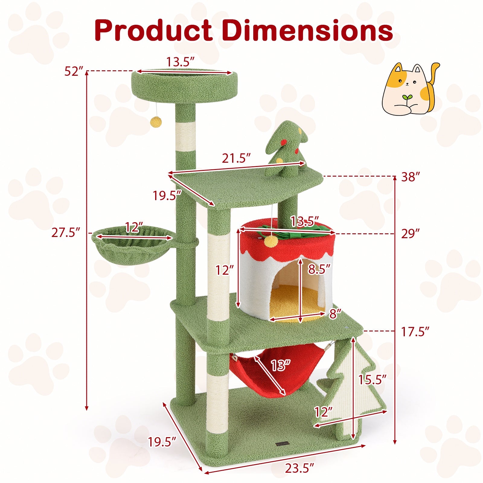 Cute Christmas Cat Tree with Sisal Scratching Posts and Gift Box Shaped Condo-Green - Majestic Pet Kingdom