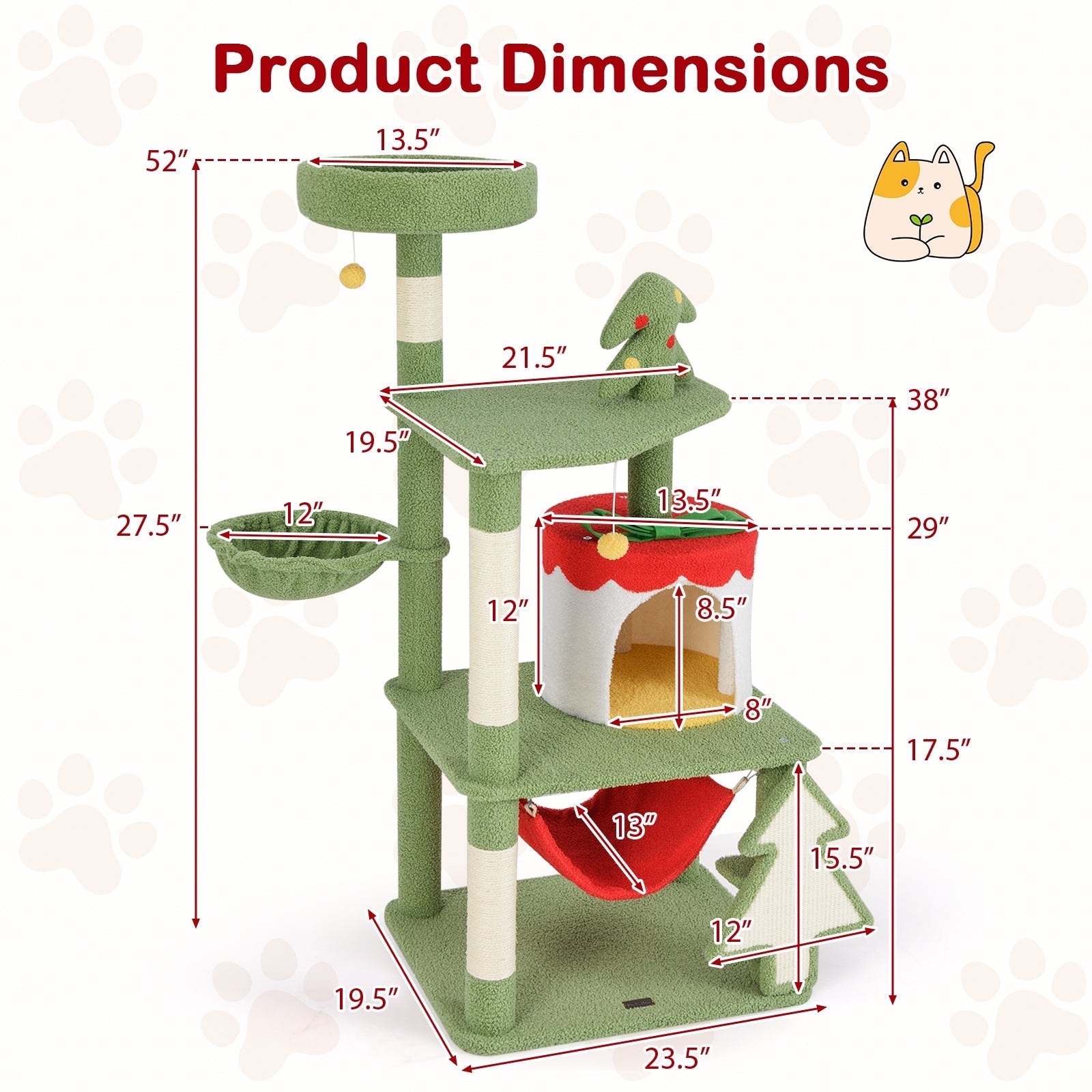 Cute Christmas Cat Tree with Sisal Scratching Posts and Gift Box Shaped Condo-Green - Majestic Pet Kingdom