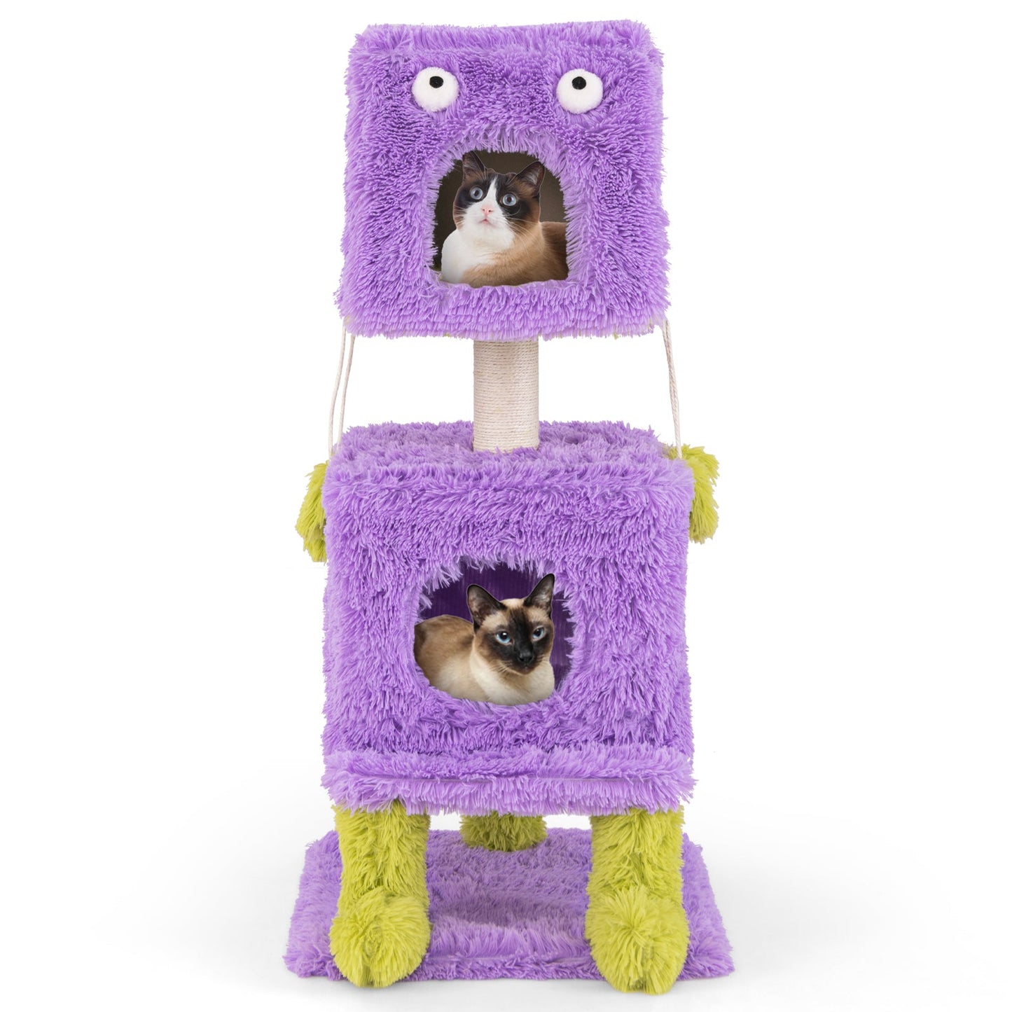 Cute Monster-Themed Cat Tower with 2 Private Condos for Small Place-Purple | Purrfect Pet Kingdom