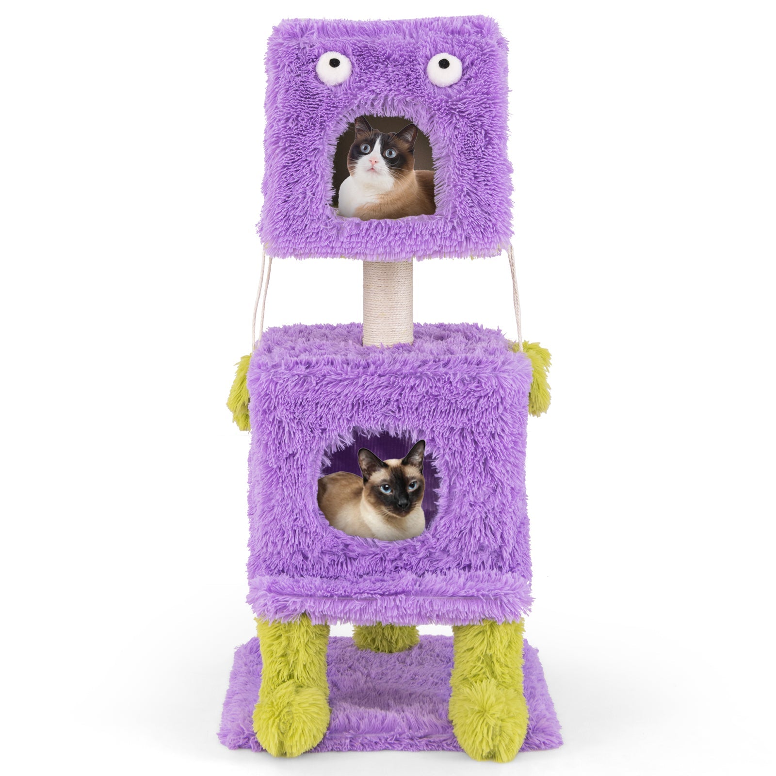 Cute Monster-Themed Cat Tower with 2 Private Condos for Small Place-Purple | Purrfect Pet Kingdom