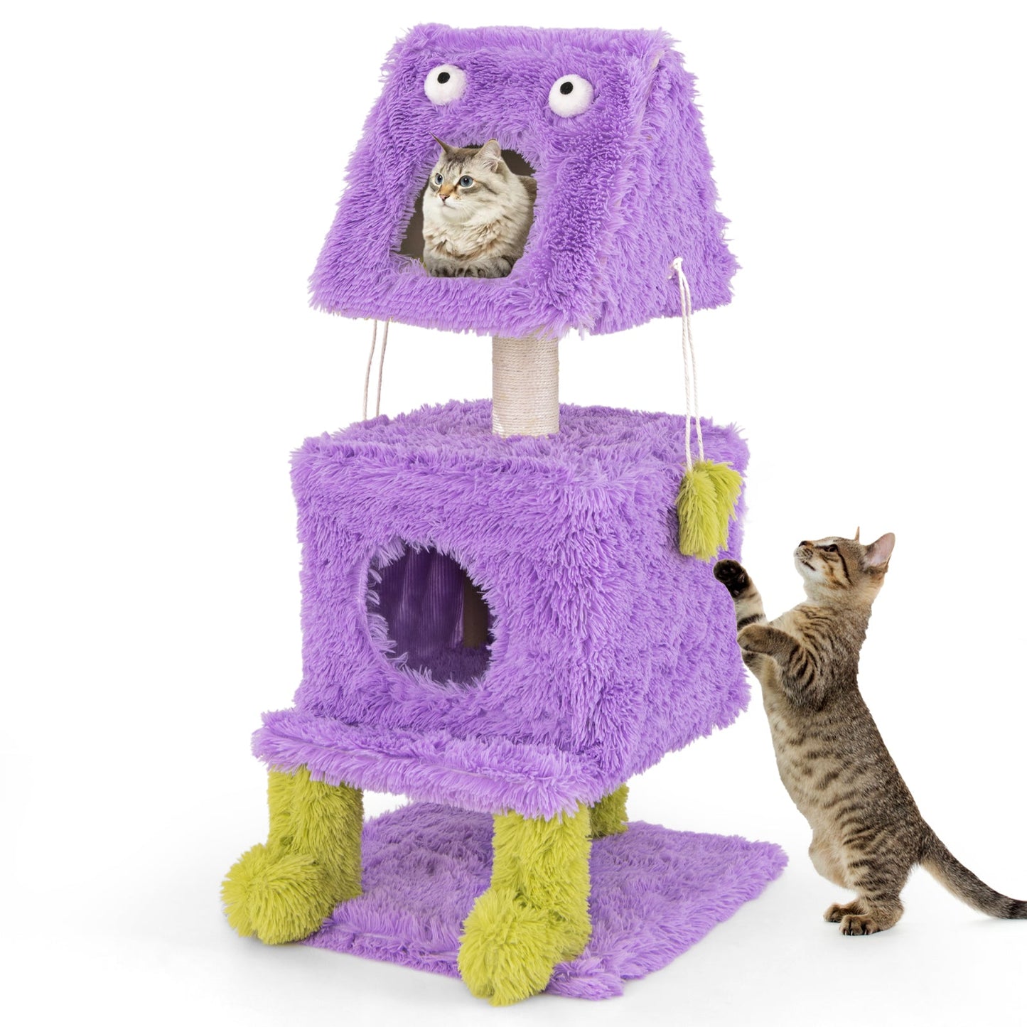 Cute Monster-Themed Cat Tower with 2 Private Condos for Small Place-Purple | Purrfect Pet Kingdom