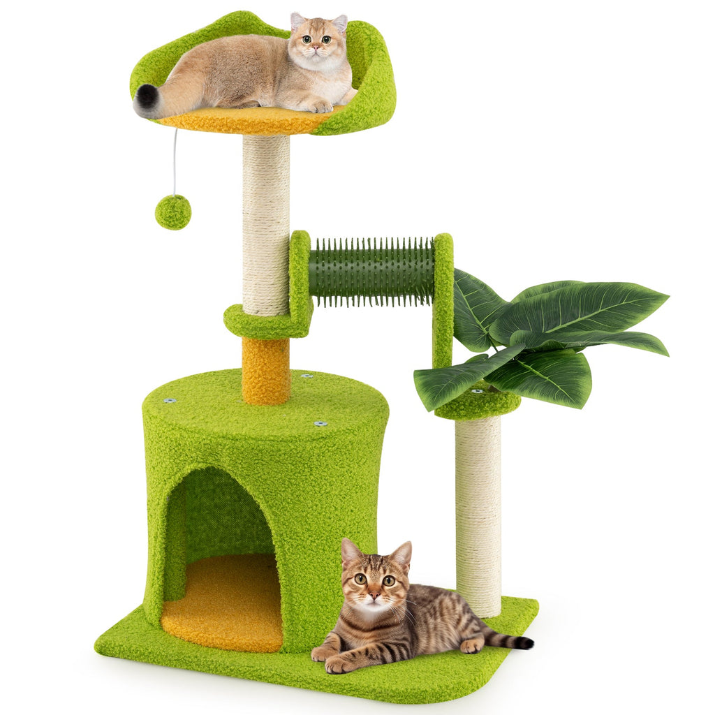 Cute Palm Cat Tree for Indoor Cats with Artificial Leaves-Green - Majestic Pet Kingdom