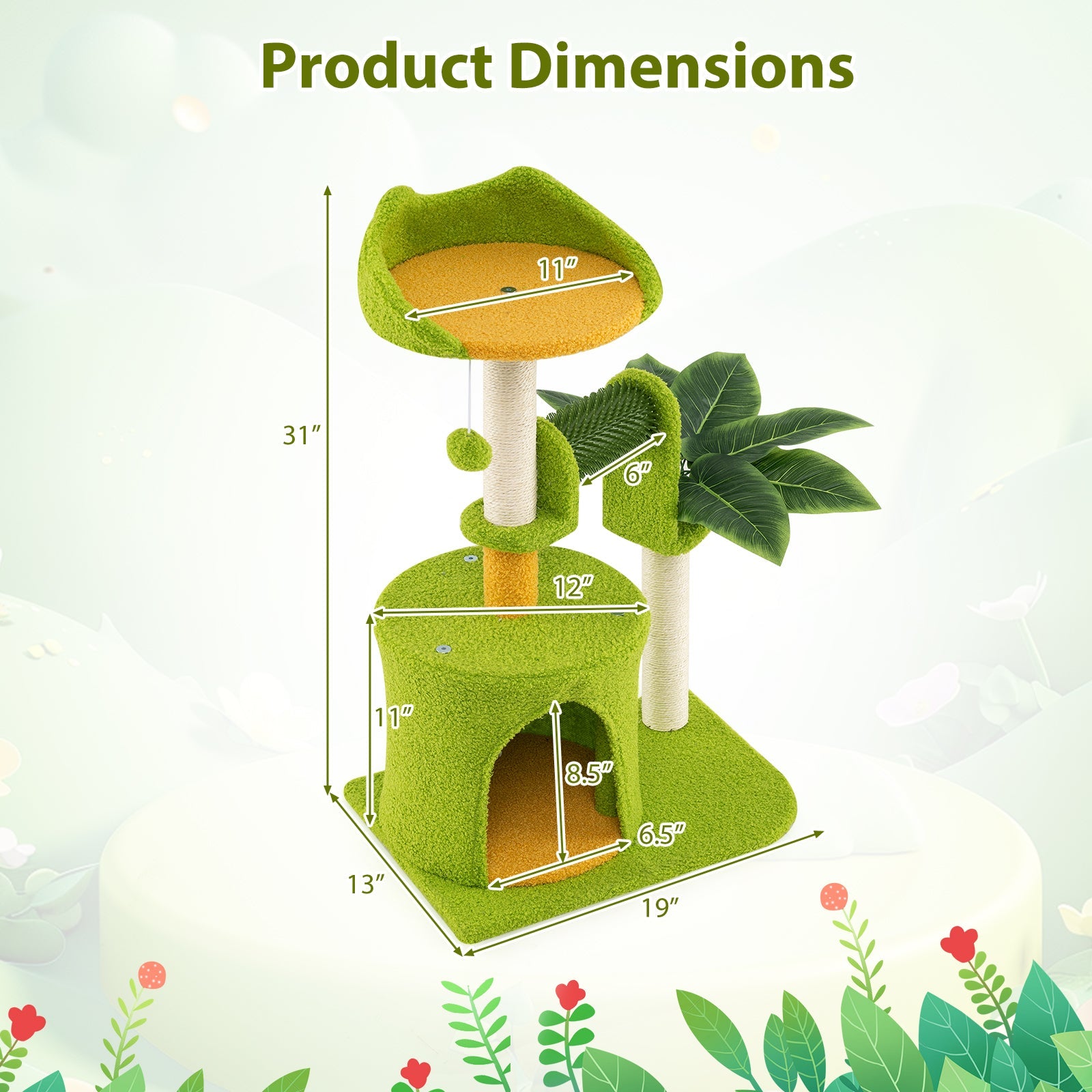 Cute Palm Cat Tree for Indoor Cats with Artificial Leaves-Green - Majestic Pet Kingdom
