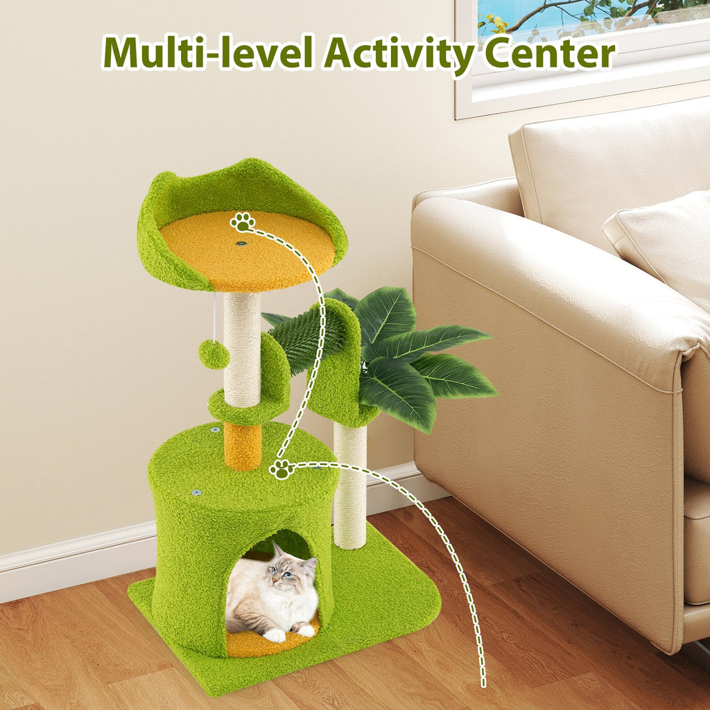 Cute Palm Cat Tree for Indoor Cats with Artificial Leaves-Green - Majestic Pet Kingdom