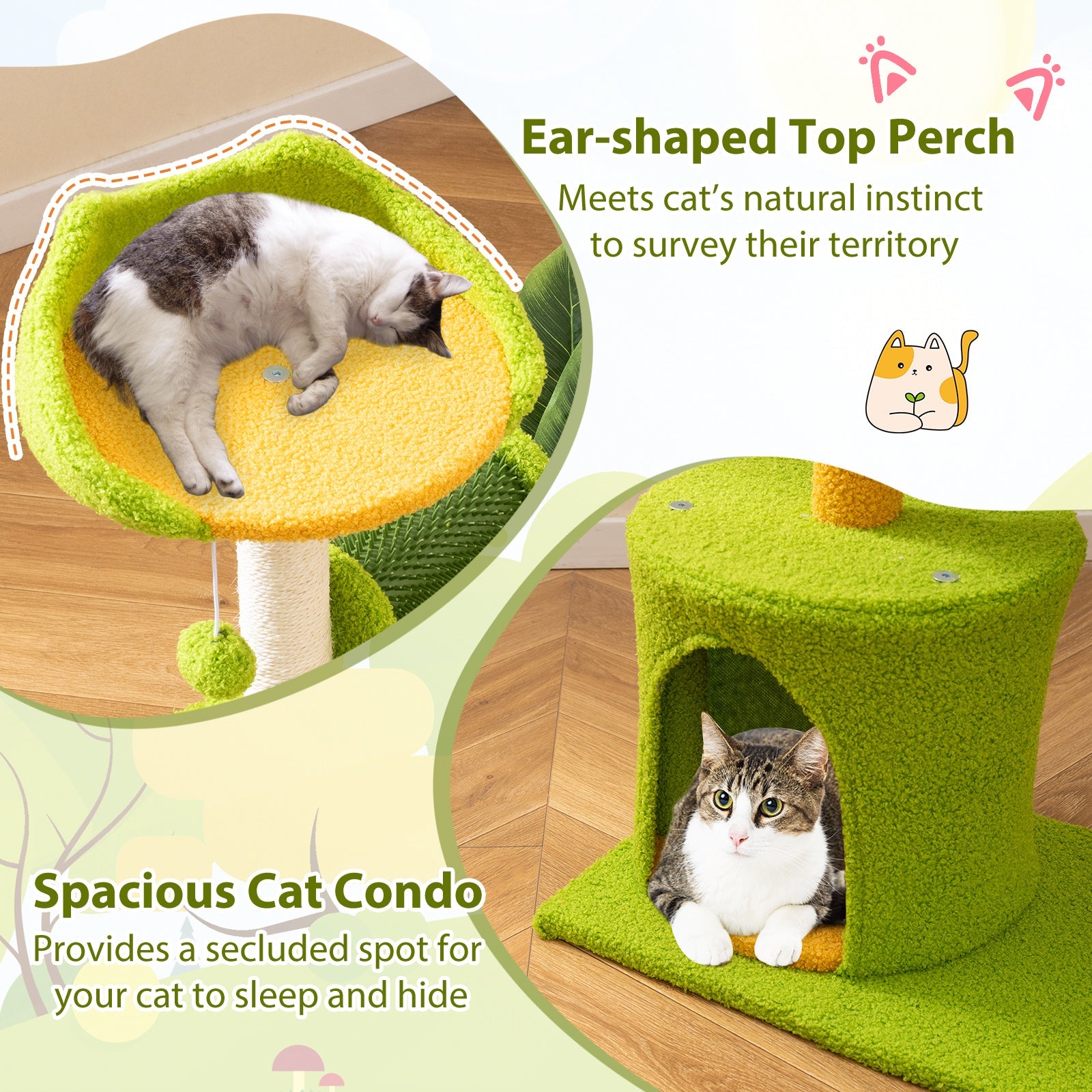 Cute Palm Cat Tree for Indoor Cats with Artificial Leaves-Green - Majestic Pet Kingdom