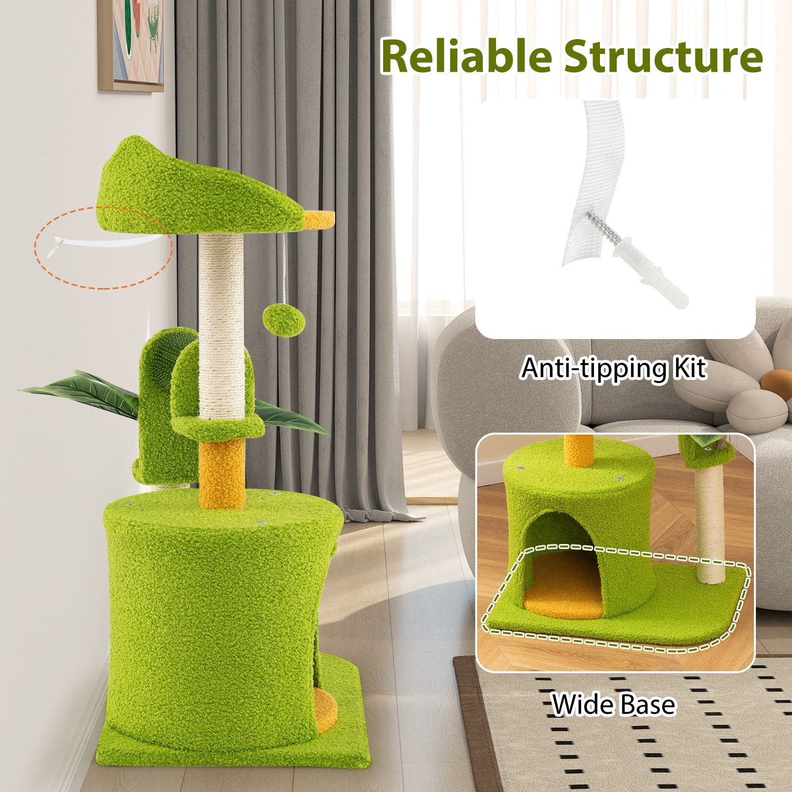 Cute Palm Cat Tree for Indoor Cats with Artificial Leaves-Green - Majestic Pet Kingdom