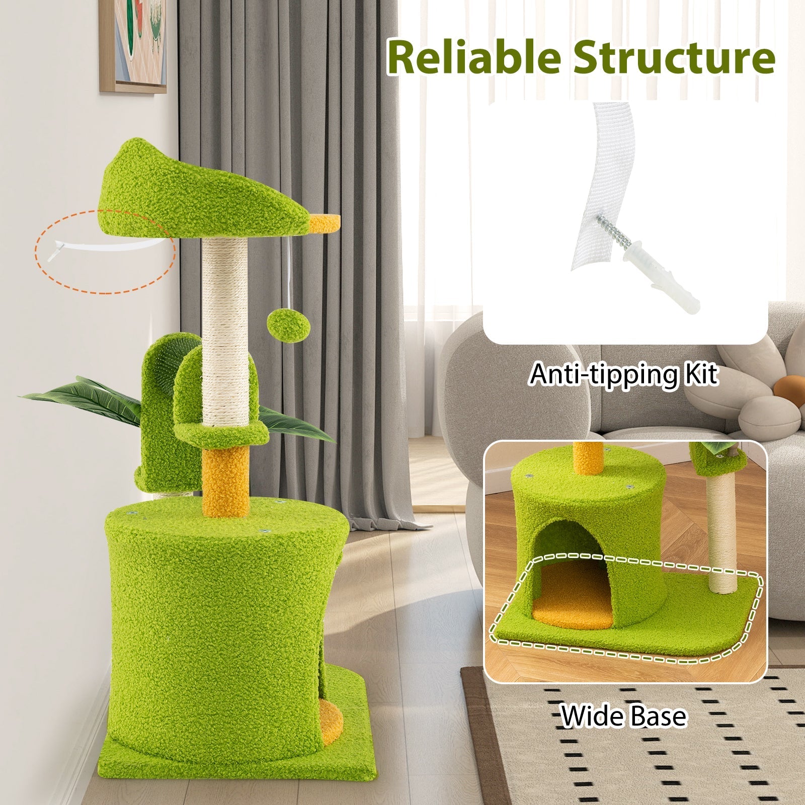 Cute Palm Cat Tree for Indoor Cats with Artificial Leaves-Green - Majestic Pet Kingdom