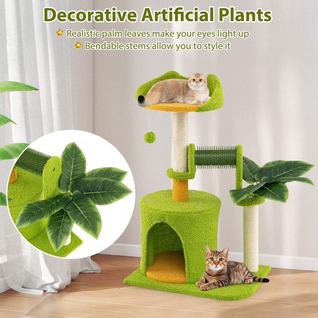 Cute Palm Cat Tree for Indoor Cats with Artificial Leaves-Green - Majestic Pet Kingdom