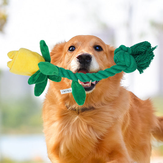 dog-toy-rose-flower-plush-durable-biting-tooth-cleaning-cotton-rope-knot-crinkle-sound-self-entertainment-interactive-pet-product-luxury-view-1 | Majestic Pet Kingdom