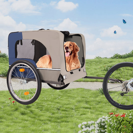 Tangkula Dog Bike Trailer Breathable Mesh Dog Cart with 3 Entrances Safety Flag 8 Reflectors - Detail Angle 2 | Majestic Pet Kingdom