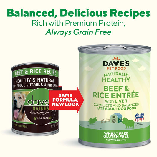 Dave's Natural Beef & Rice Wet Dog Food (13.2oz) - Majestic Pet Kingdom