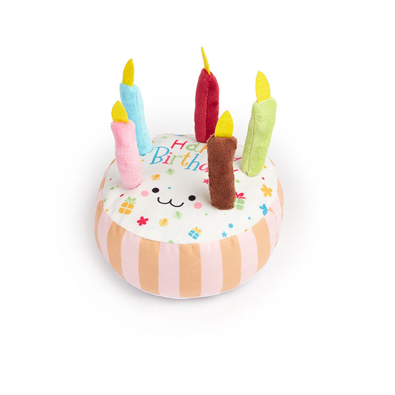 Dog Plush Toy Birthday Cake Candy Squeaky Dental Chewing Play - Detail Angle 3 | Majestic Pet Kingdom