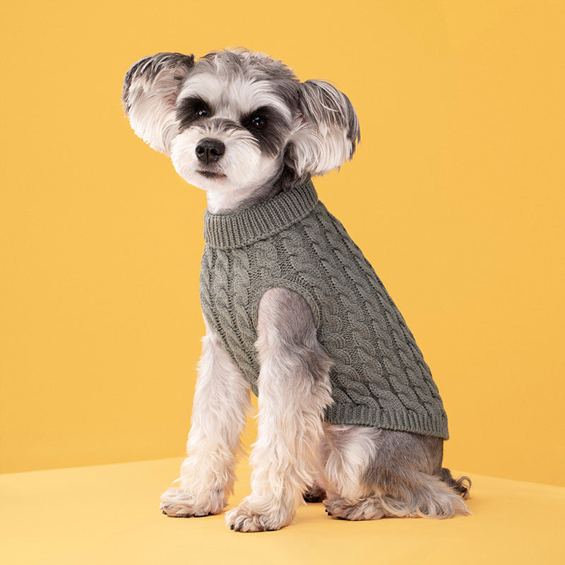 Autumn and winter pet dog cat warm solid color classic Fried Dough Twists sweater thickened turtleneck sweater - Majestic Pet Kingdom