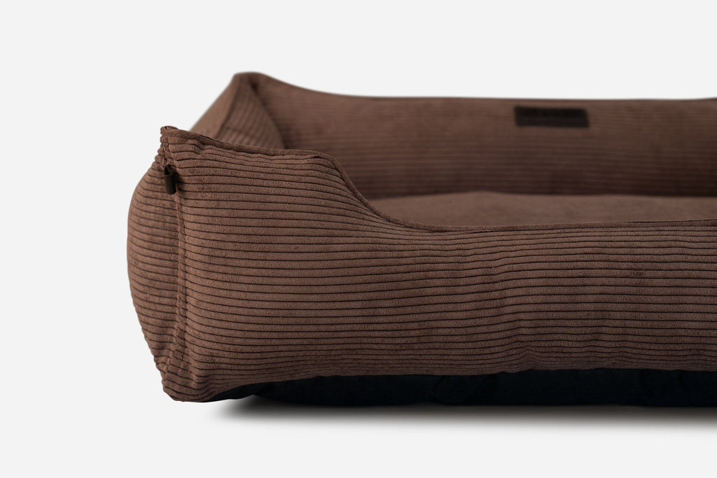 Corduroy Sleeper Dog Bed – Orthopedic Fill, Chocolate Brown - Majestic Pet Kingdom