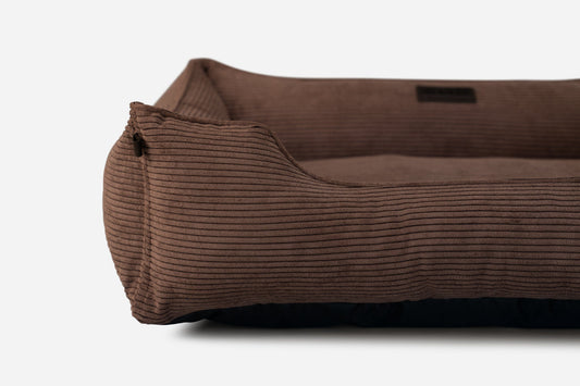 Corduroy Sleeper Dog Bed – Orthopedic Fill, Chocolate Brown - Majestic Pet Kingdom