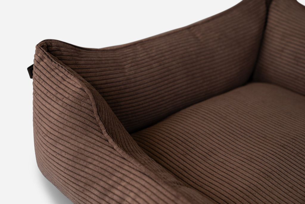 Corduroy Sleeper Dog Bed – Orthopedic Fill, Chocolate Brown - Majestic Pet Kingdom