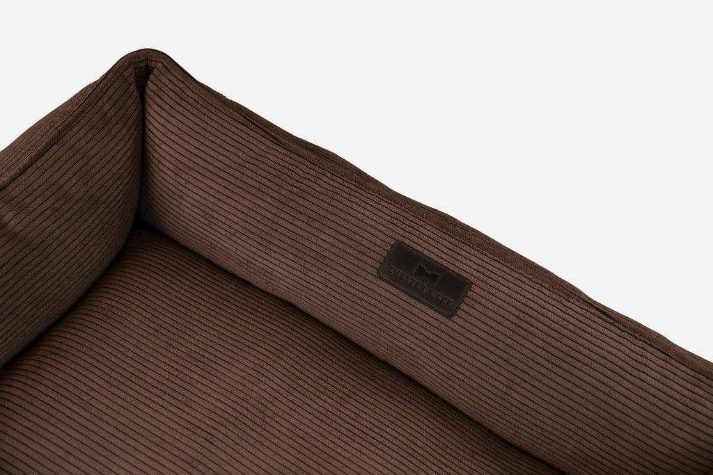 Corduroy Sleeper Dog Bed – Orthopedic Fill, Chocolate Brown - Majestic Pet Kingdom