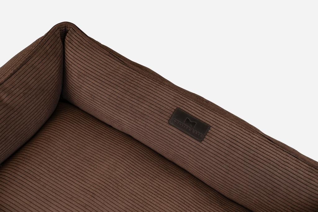 Fancy Corduroy Sleeper Dog Bed - Warm Brown Cushion Bed - Majestic Pet Kingdom