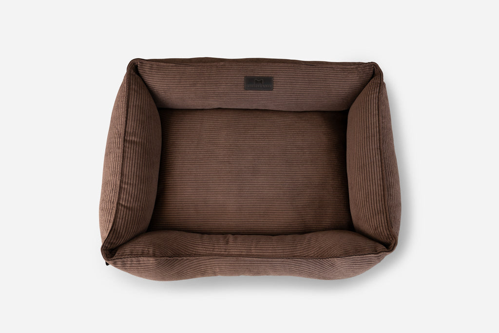 Corduroy Sleeper Dog Bed – Orthopedic Fill, Chocolate Brown - Majestic Pet Kingdom