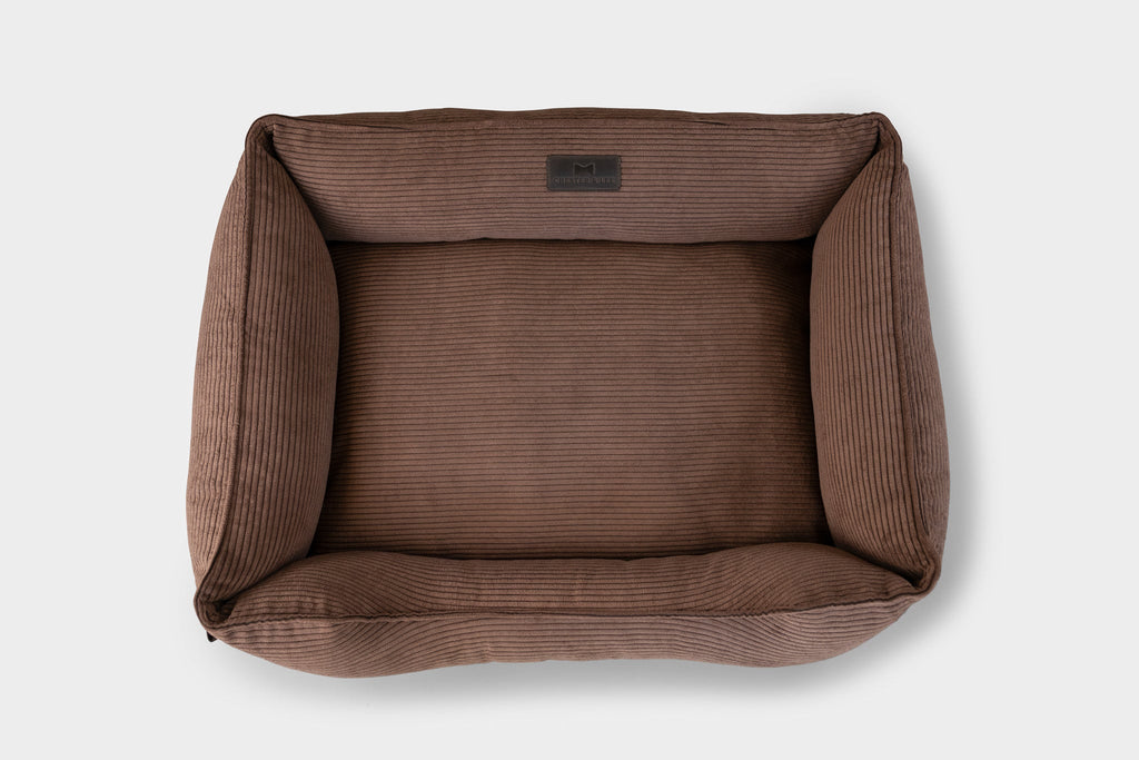 Fancy Corduroy Sleeper Dog Bed - Warm Brown Cushion Bed - Majestic Pet Kingdom