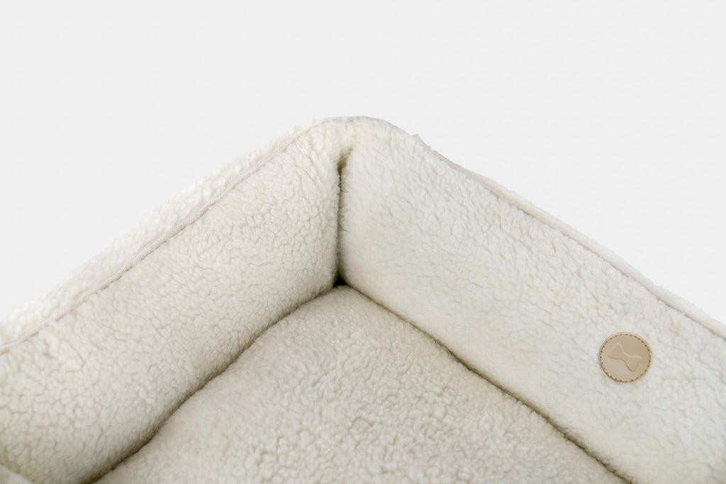 Faux Fur Bolster Dog Bed – Plush Sleeper, Beige & Gray - Majestic Pet Kingdom