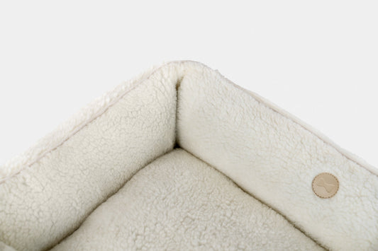 Faux Fur Bolster Dog Bed – Plush Sleeper, Beige & Gray - Majestic Pet Kingdom
