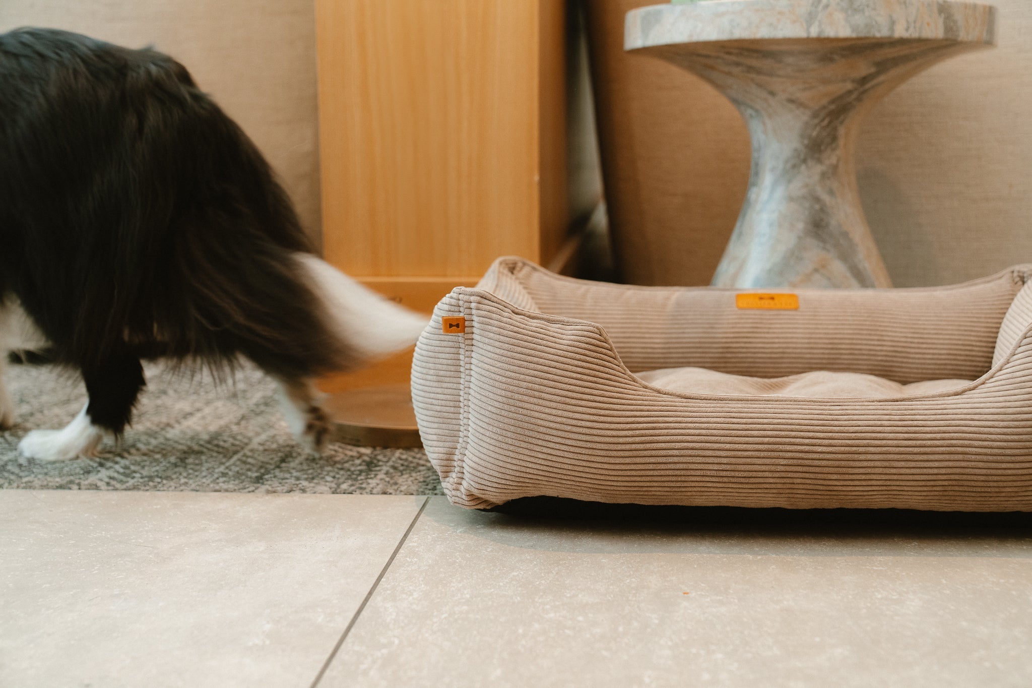 Fancy Corduroy Sleeper Dog Bed - Taupe Pet Cushion Bed - Majestic Pet Kingdom