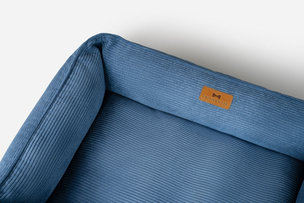 Fancy Corduroy Sleeper Dog Bed - Ocean Blue Cushion Bed - Majestic Pet Kingdom