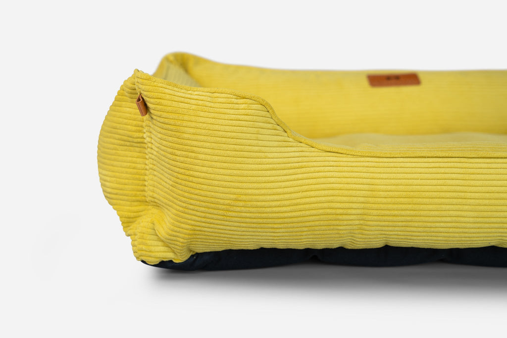 Fancy Corduroy Sleeper Dog Bed - Sunny Yellow Cushion - Majestic Pet Kingdom