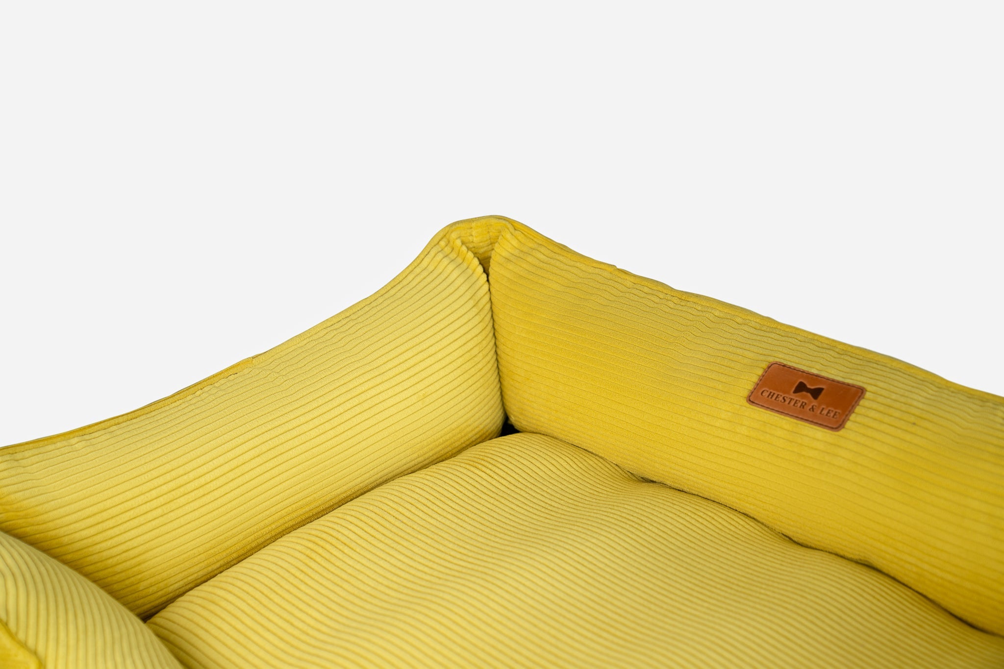 Fancy Corduroy Sleeper Dog Bed - Sunny Yellow Cushion - Majestic Pet Kingdom