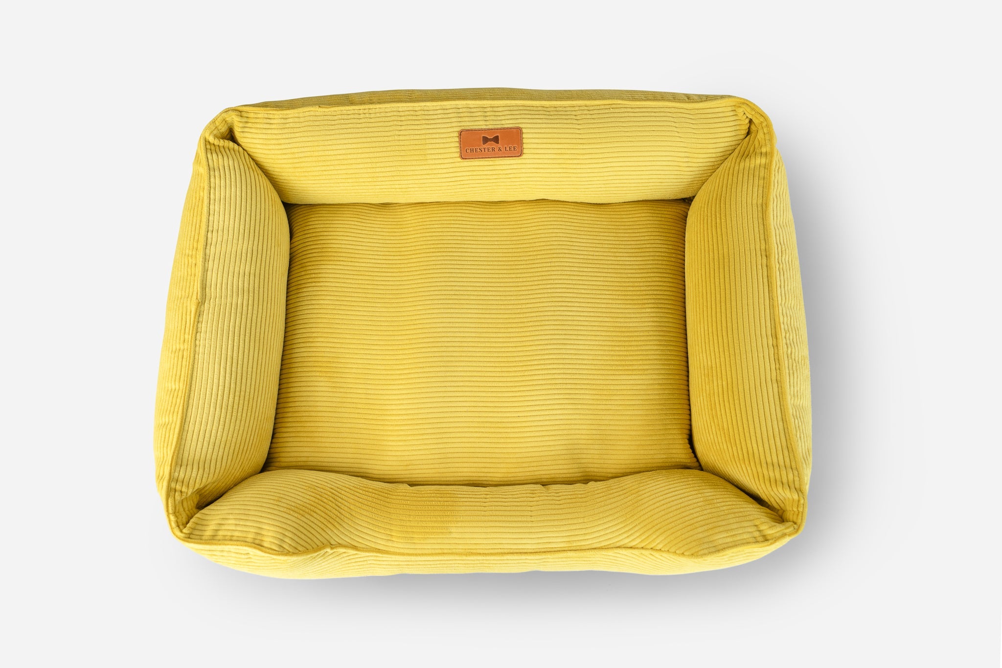 Fancy Corduroy Sleeper Dog Bed - Sunny Yellow Cushion - Majestic Pet Kingdom