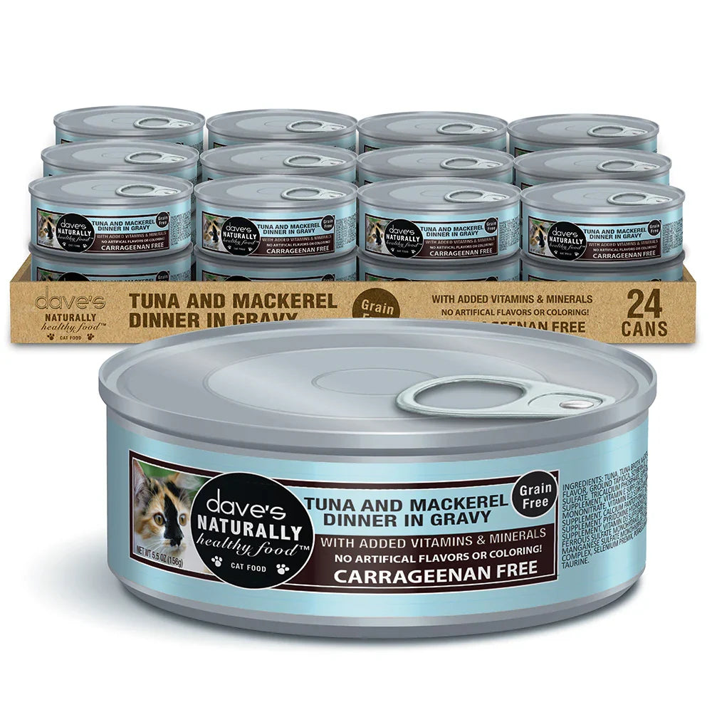 Dave's Naturally Healthy Grain Free Grilled Tuna & Mackerel Dinner In Gravy Wet Cat Food (5.5oz) - Majestic Pet Kingdom