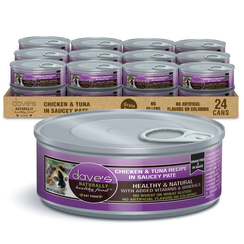 Dave's Naturally Healthy Grain Free Chicken & Tuna Recipe in Saucey Paté Wet Cat Food (5.5oz) - Majestic Pet Kingdom