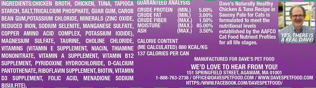 Dave's Naturally Healthy Grain Free Chicken & Tuna Recipe in Saucey Paté Wet Cat Food (5.5oz) - Majestic Pet Kingdom