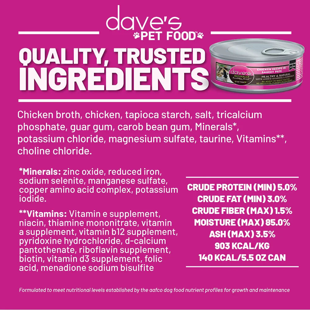 Dave's Chicken Recipe in Saucey Paté Wet Cat Food (5.5oz) - Majestic Pet Kingdom