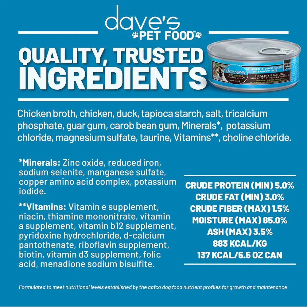 Dave's Chicken and Duck recipe in Saucey Pate (5.5oz) - Majestic Pet Kingdom