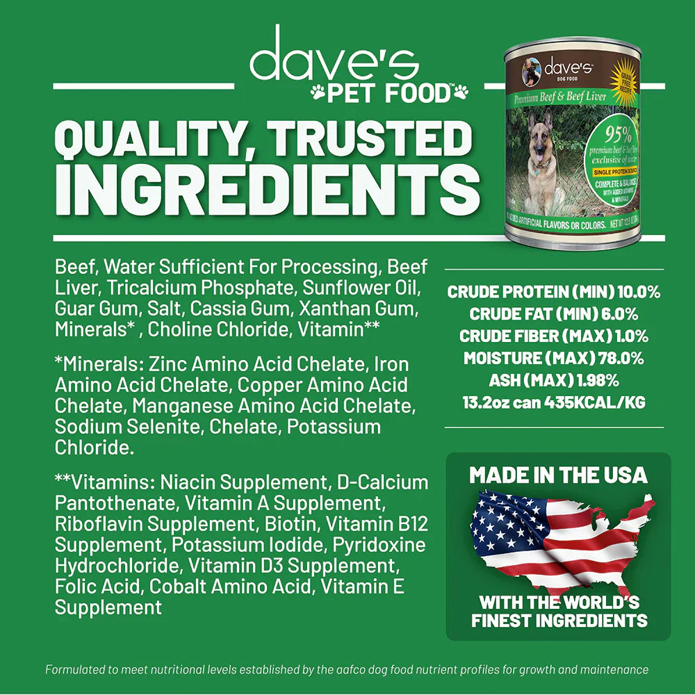 Dave's 95% Premium Meats™ Beef & Beef Liver For Dogs (12.5oz) - Majestic Pet Kingdom