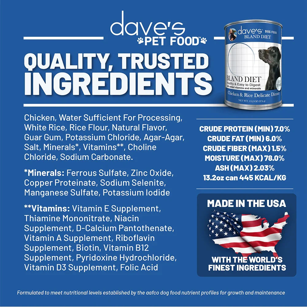Dave's Restricted Diet Bland for Dogs – Chicken and Rice (13.2oz) - Majestic Pet Kingdom